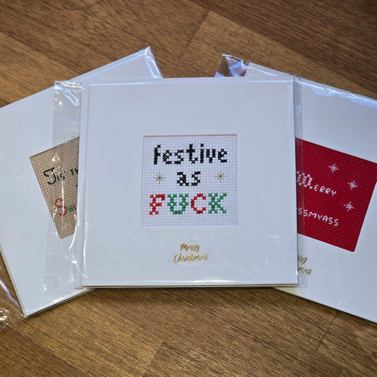 Handmade Sweary Cross Stitch Christmas Cards – Cheeky Holiday Greetings