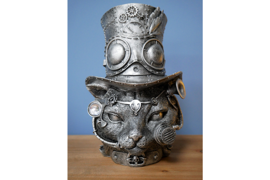 Resin Steampunk Cat Head Statue