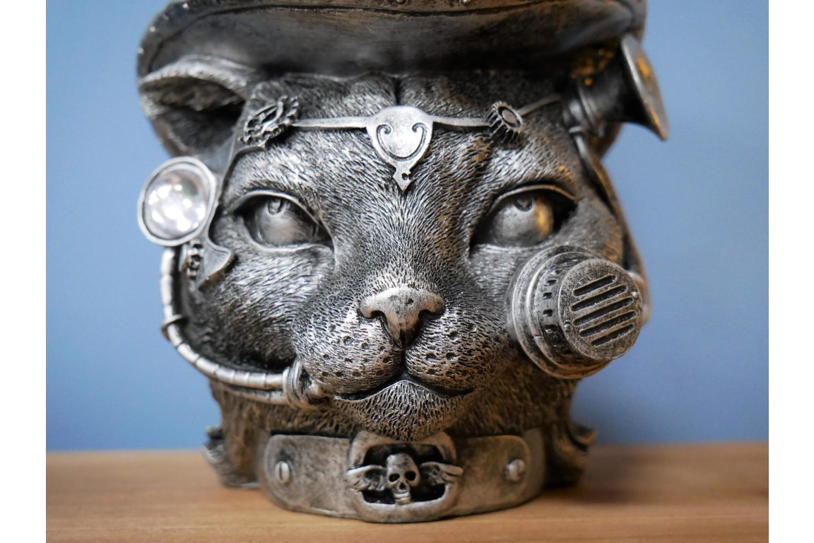 Resin Steampunk Cat Head Statue