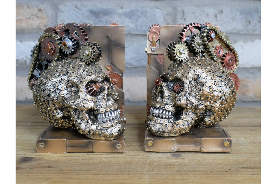 Steampunk Skull Bookends