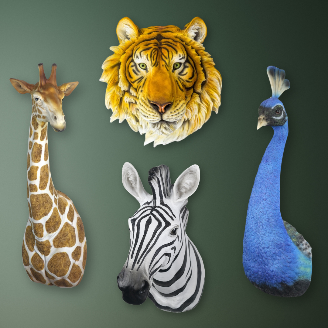 Resin Animal Wall Heads Tiger/Zebra/Peacock/Giraffe/Lion/Cow/Flamingo/Bear/Bison