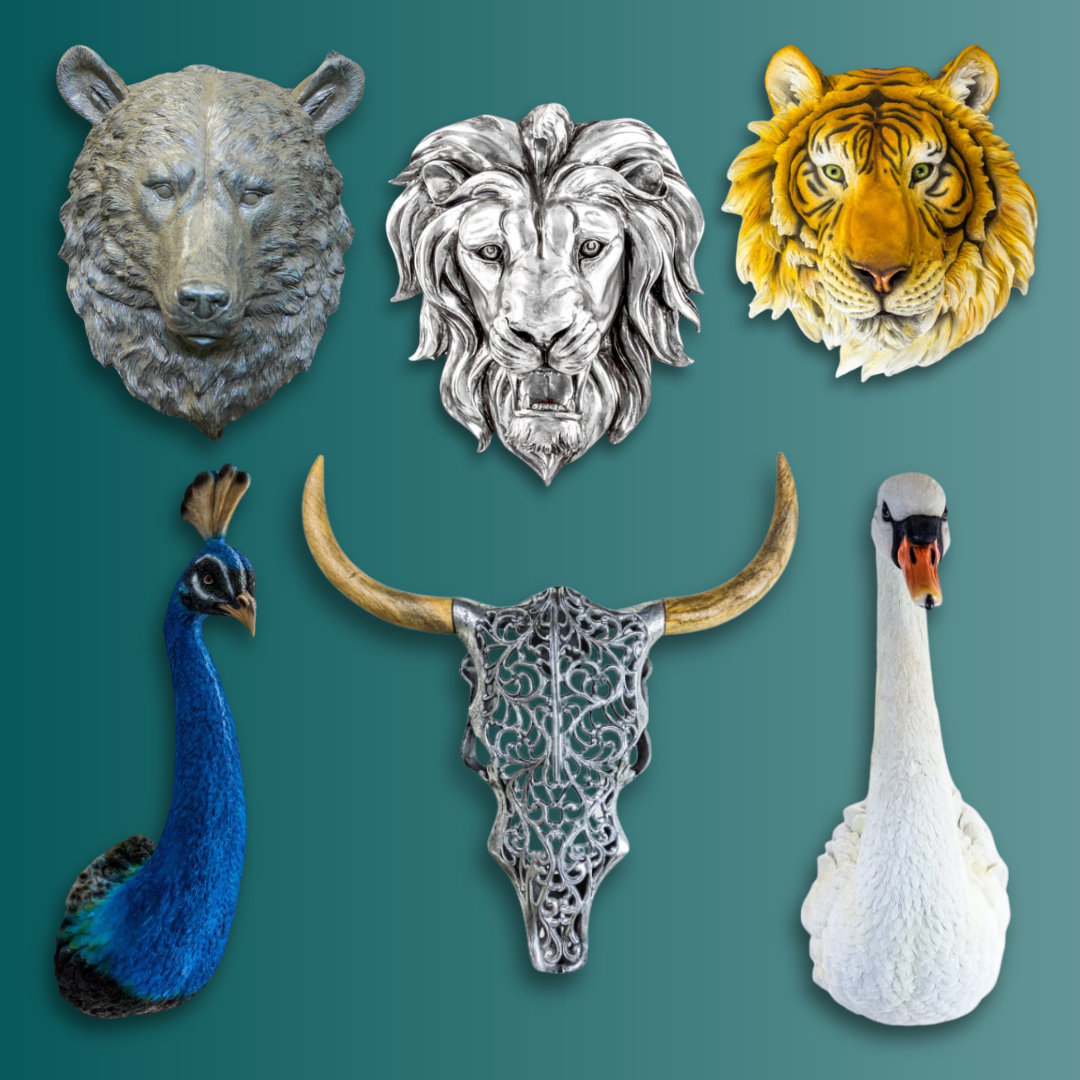 Resin Animal Wall Heads Tiger/Zebra/Peacock/Giraffe/Lion/Cow/Flamingo/Bear/Bison