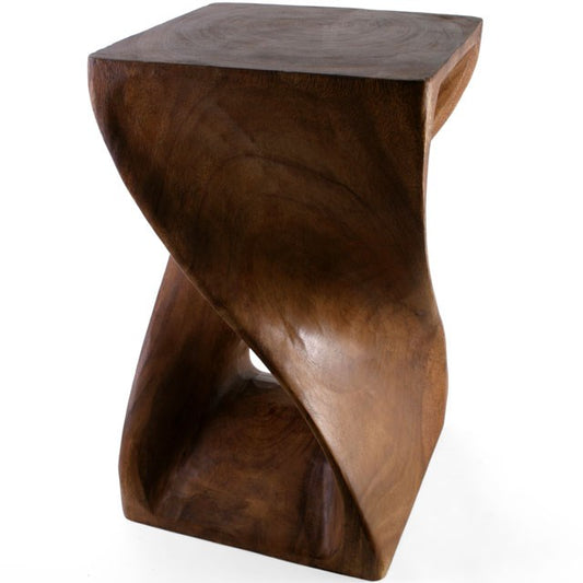 Hand-Carved Acacia Wood Twist Side Table – Versatile and Substantial Furniture