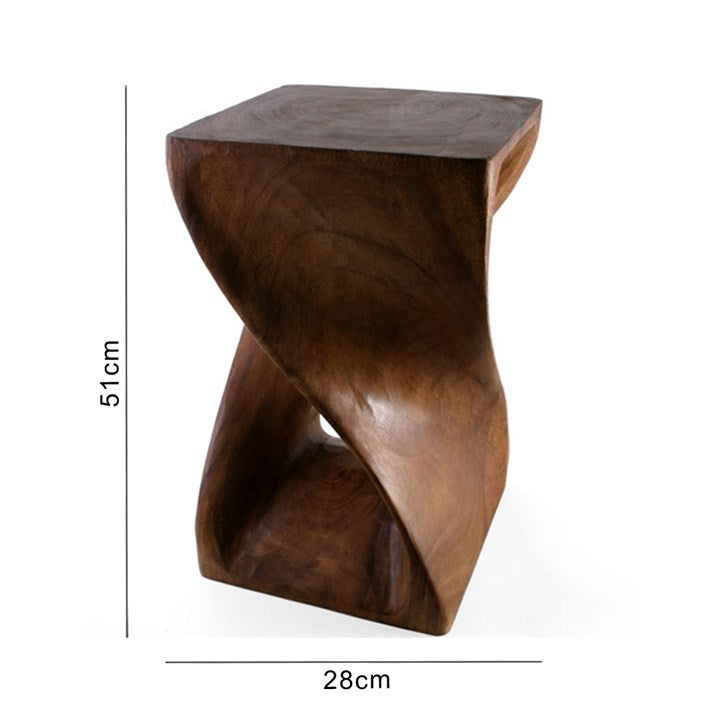 Hand-Carved Acacia Wood Twist Side Table – Versatile and Substantial Furniture