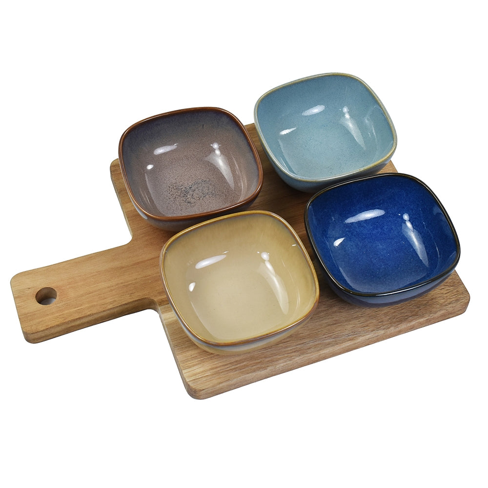 Ceramic Snack Tray Sets with Wooden Boards – Perfect for Movie Nights and Hosting