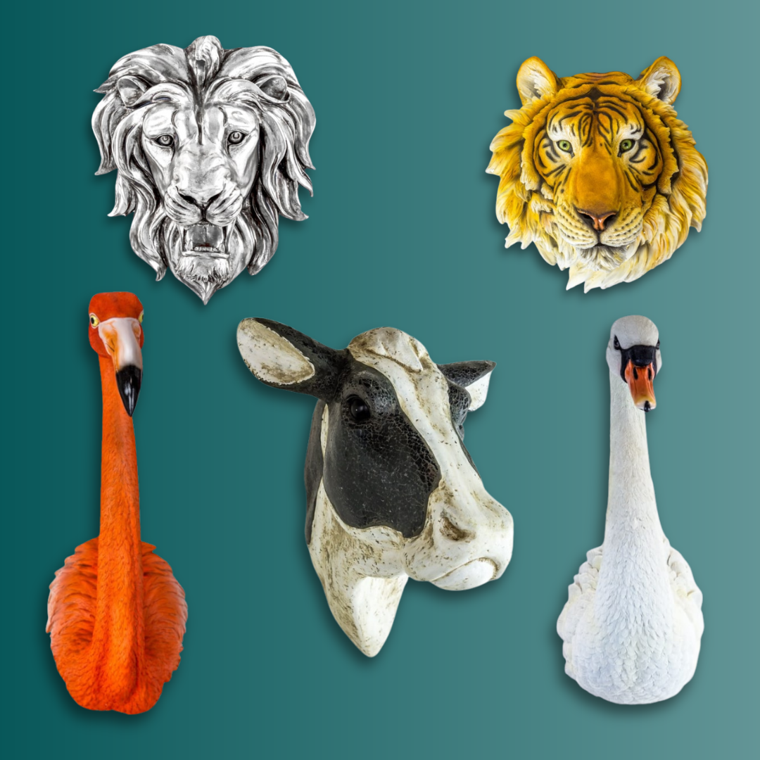 Resin Animal Wall Heads Tiger/Zebra/Peacock/Giraffe/Lion/Cow/Flamingo/Bear/Bison