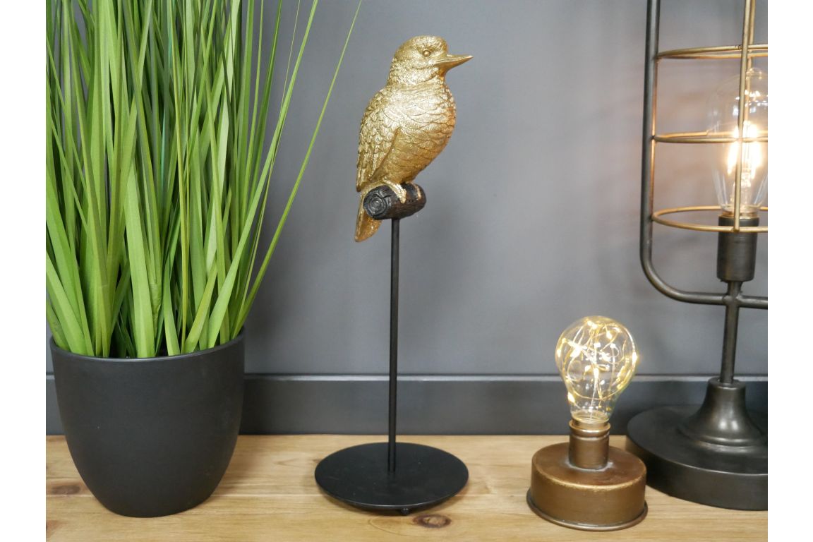 Gold Bird on Perch Ornament – Elegant and Artistic Home Décor