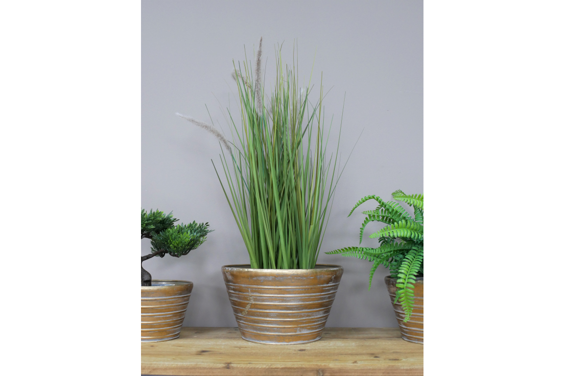 Set of 3 Gold Coloured Metal Planters