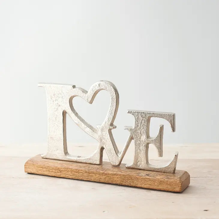 Metal Sign on Wooden Base - Home Welcome Love