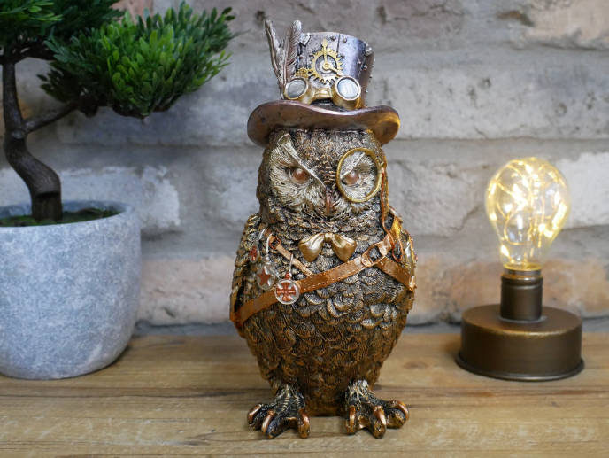 Resin Standing Steampunk Owl Figurine