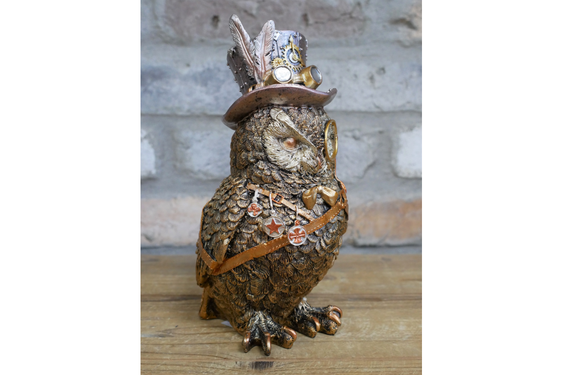 Resin Standing Steampunk Owl Figurine