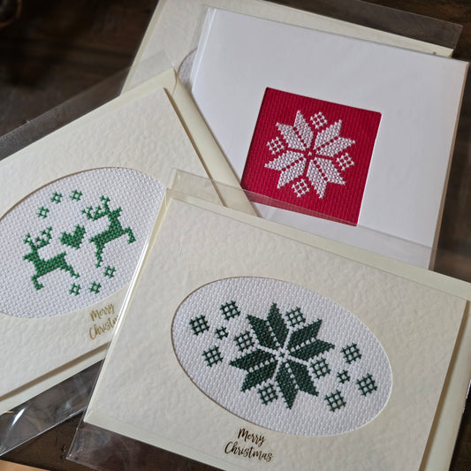 Handmade Christmas Craft Cards – Button and Cross-Stitch Designs