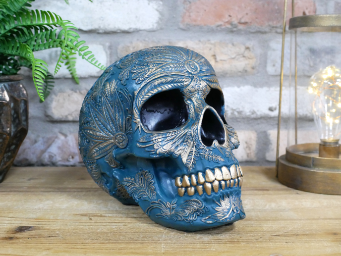 Turquoise & Gold Resin Skull