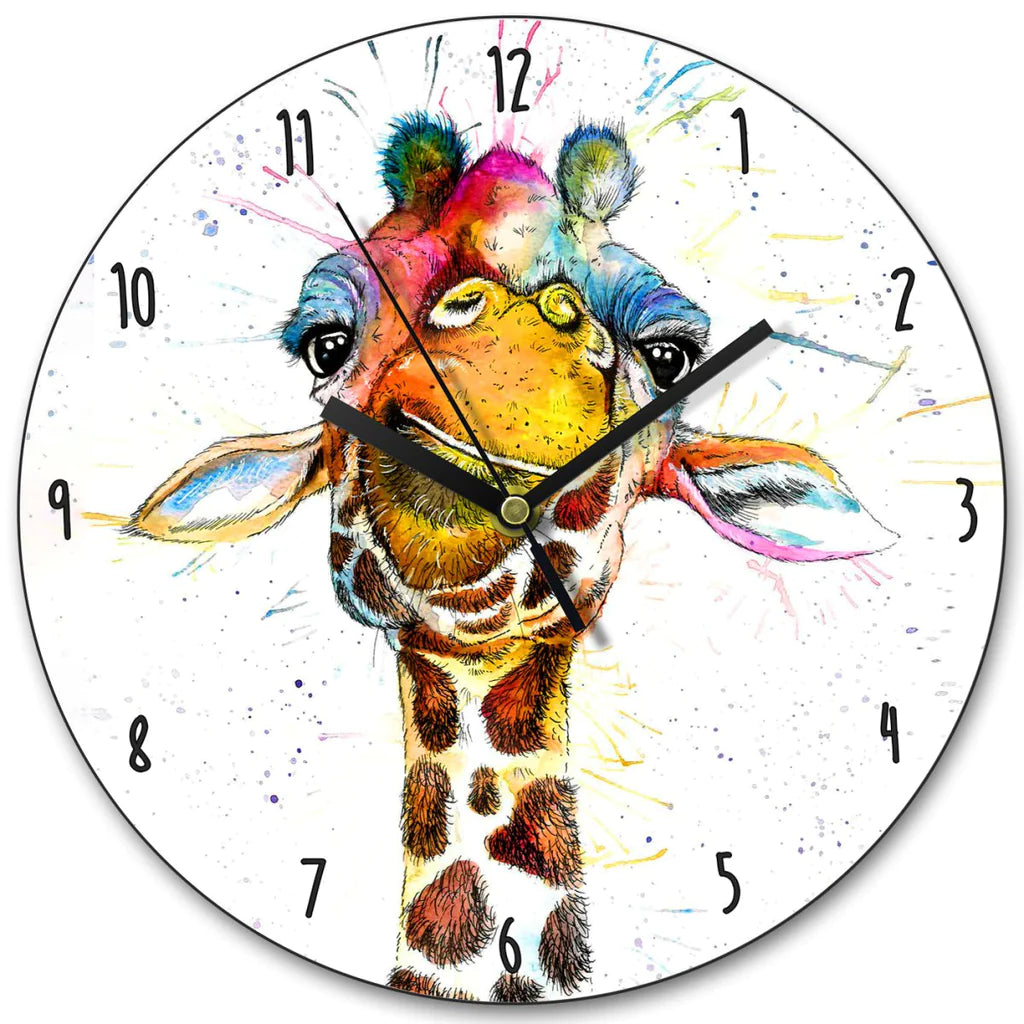 Wooden clock with artists designs - Stag/Cow/Cat/Giraffe