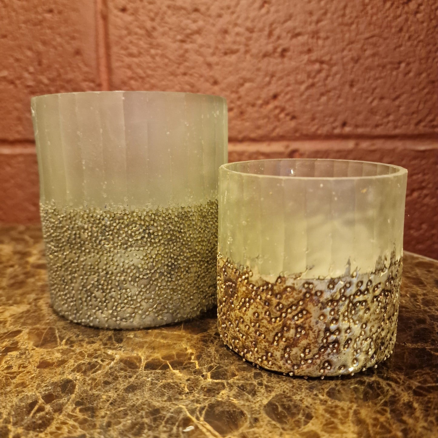 Frosted Glass and Textured Metallic Candle Holder.