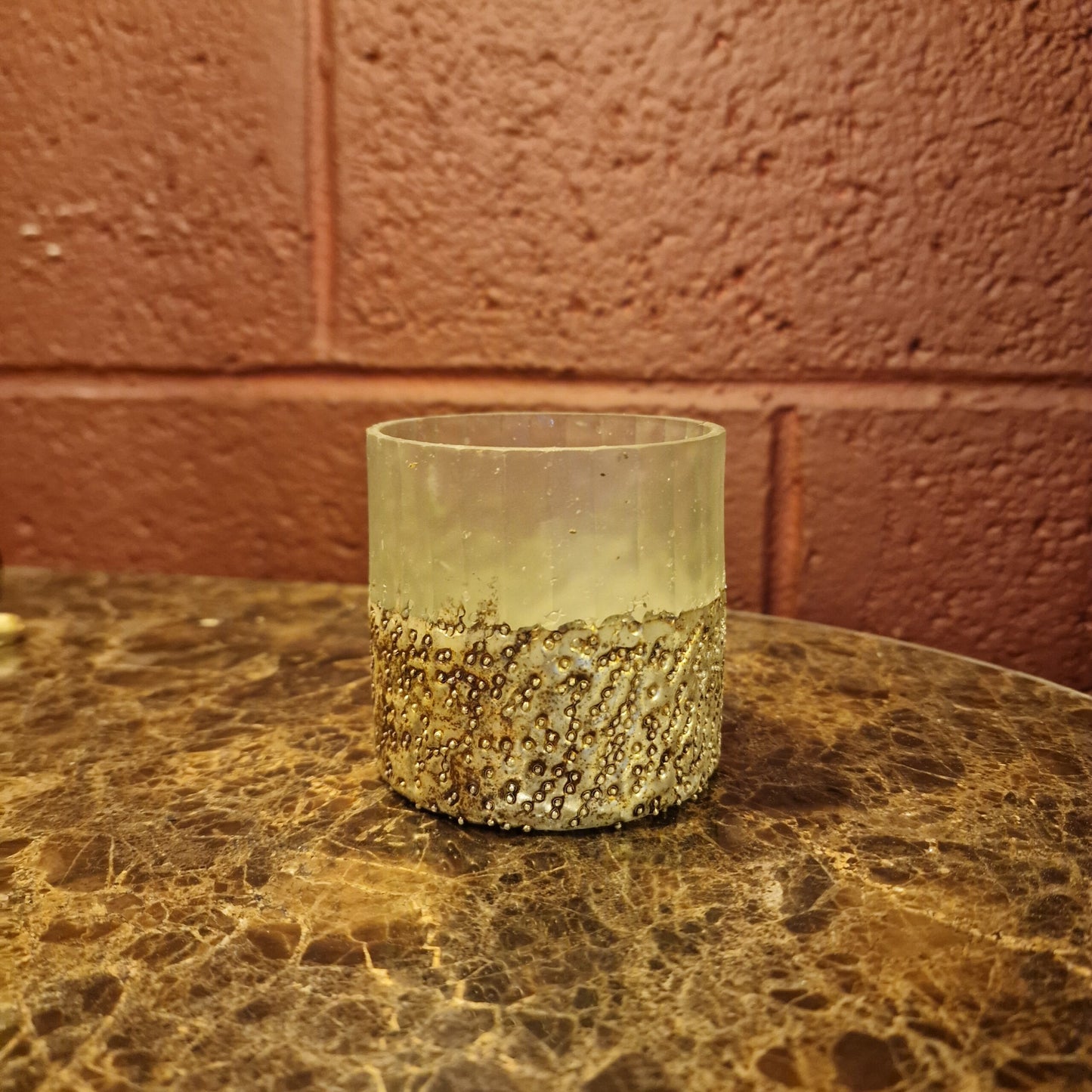 Frosted Glass and Textured Metallic Candle Holder.