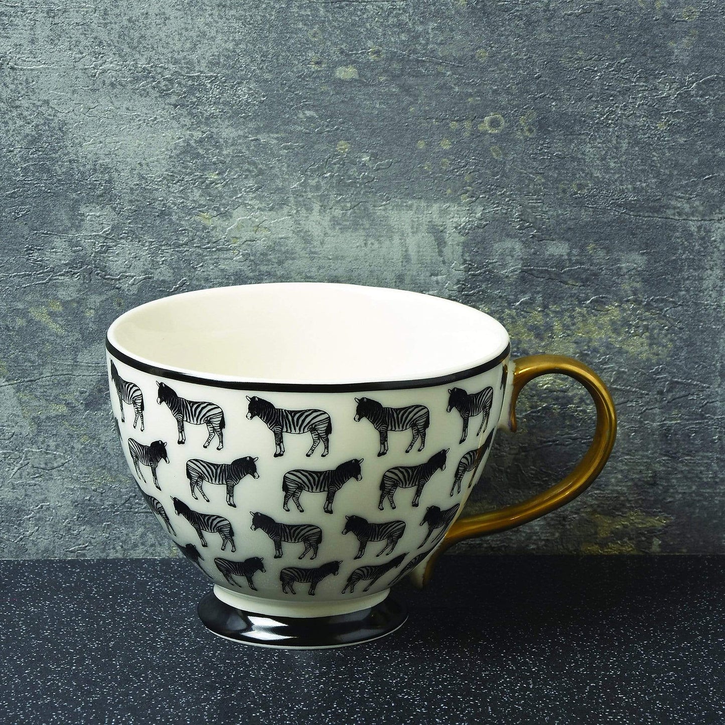 Animal Luxe Footed Mug All Over Zebra Print Black with Gold Handle
