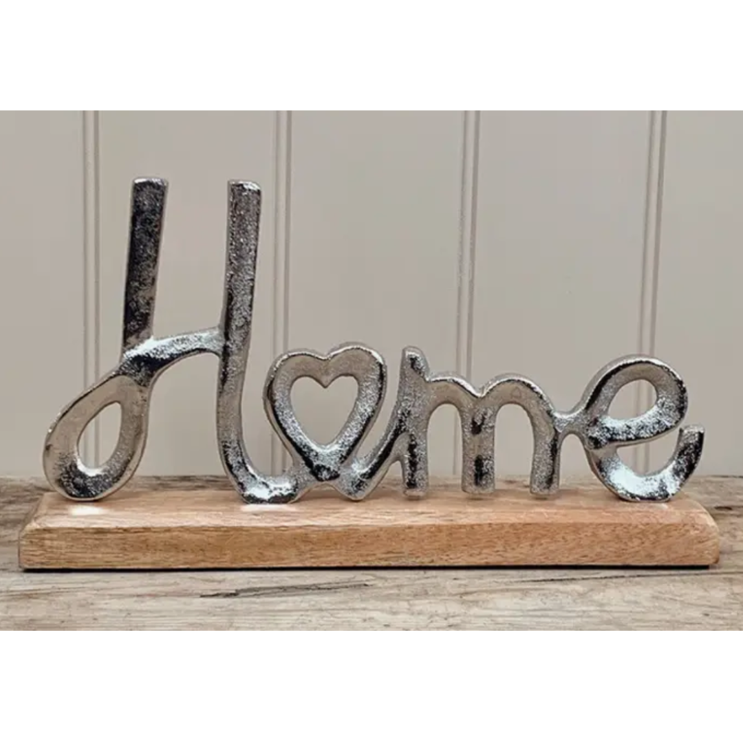 Metal Sign on Wooden Base - Home Welcome Love