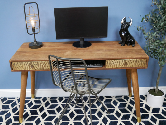 Modern Mango Wood Computer Desk with Brass Cladding