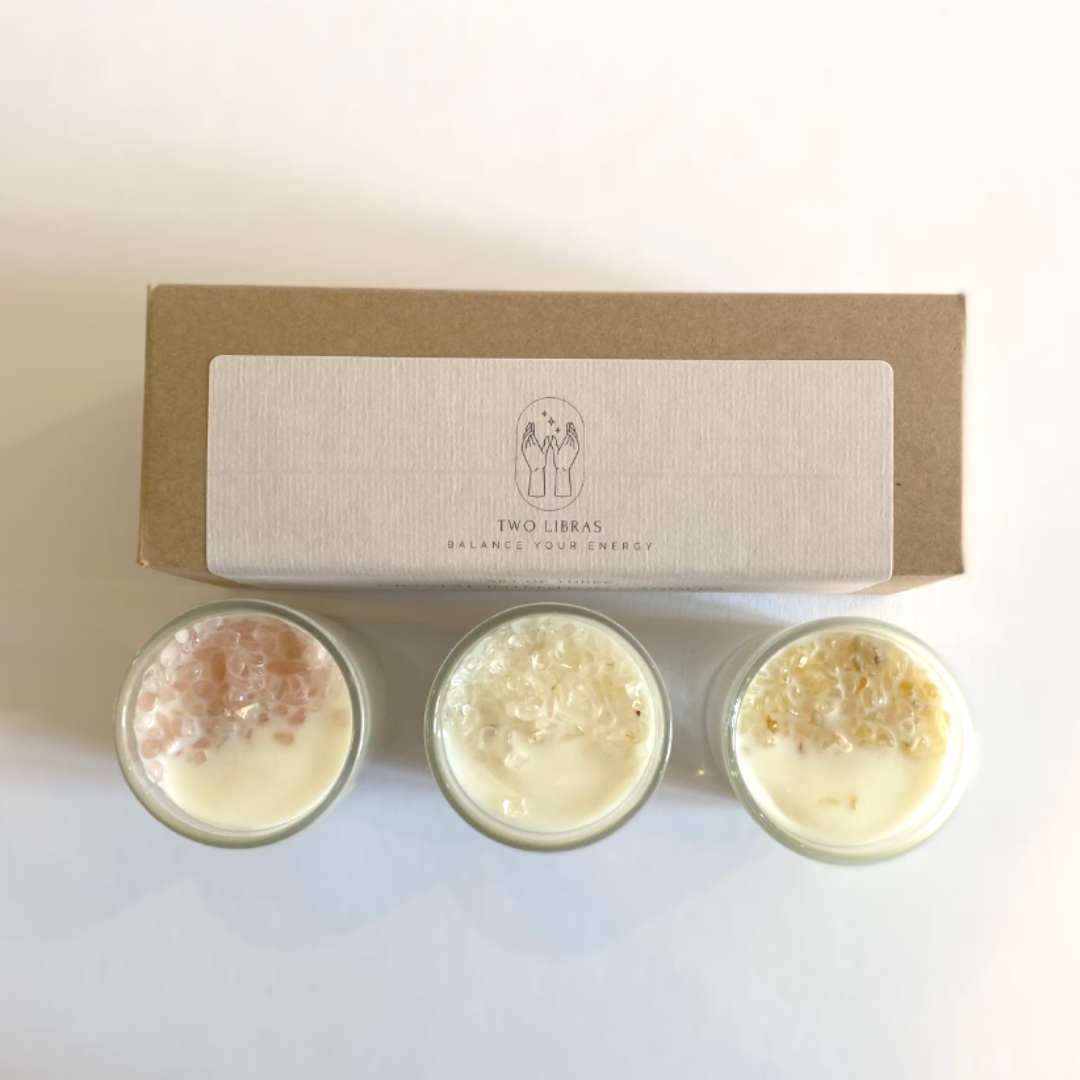 Two Libras Set of 3 Mini Crystal Intention Candles